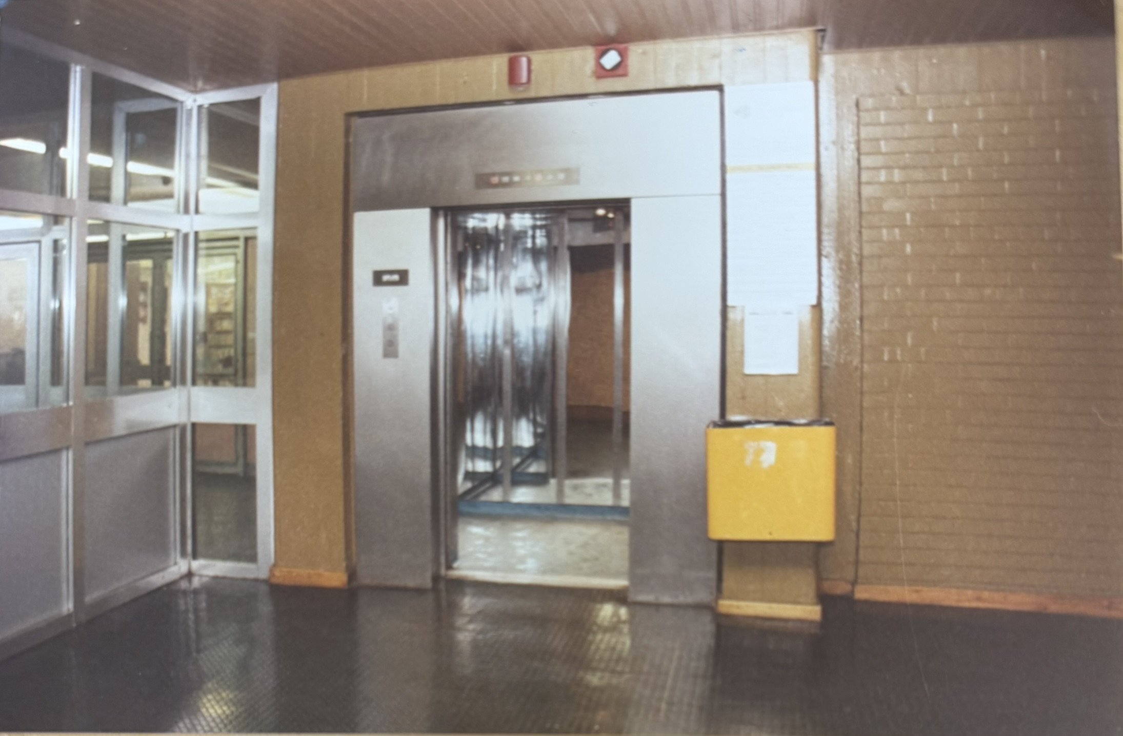 Lift from ground level to outside of library; this lift was later taken out of commission.