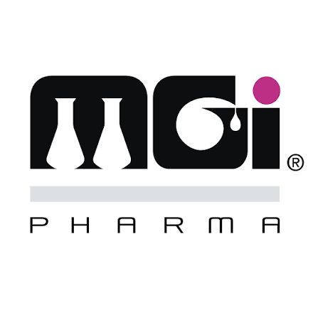 MGI Pharma logo with stylized text and a pink dot above the 'i'.