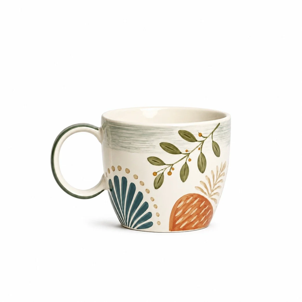 Earth-Tone Abstract Leaf Pattern Ceramic Mug