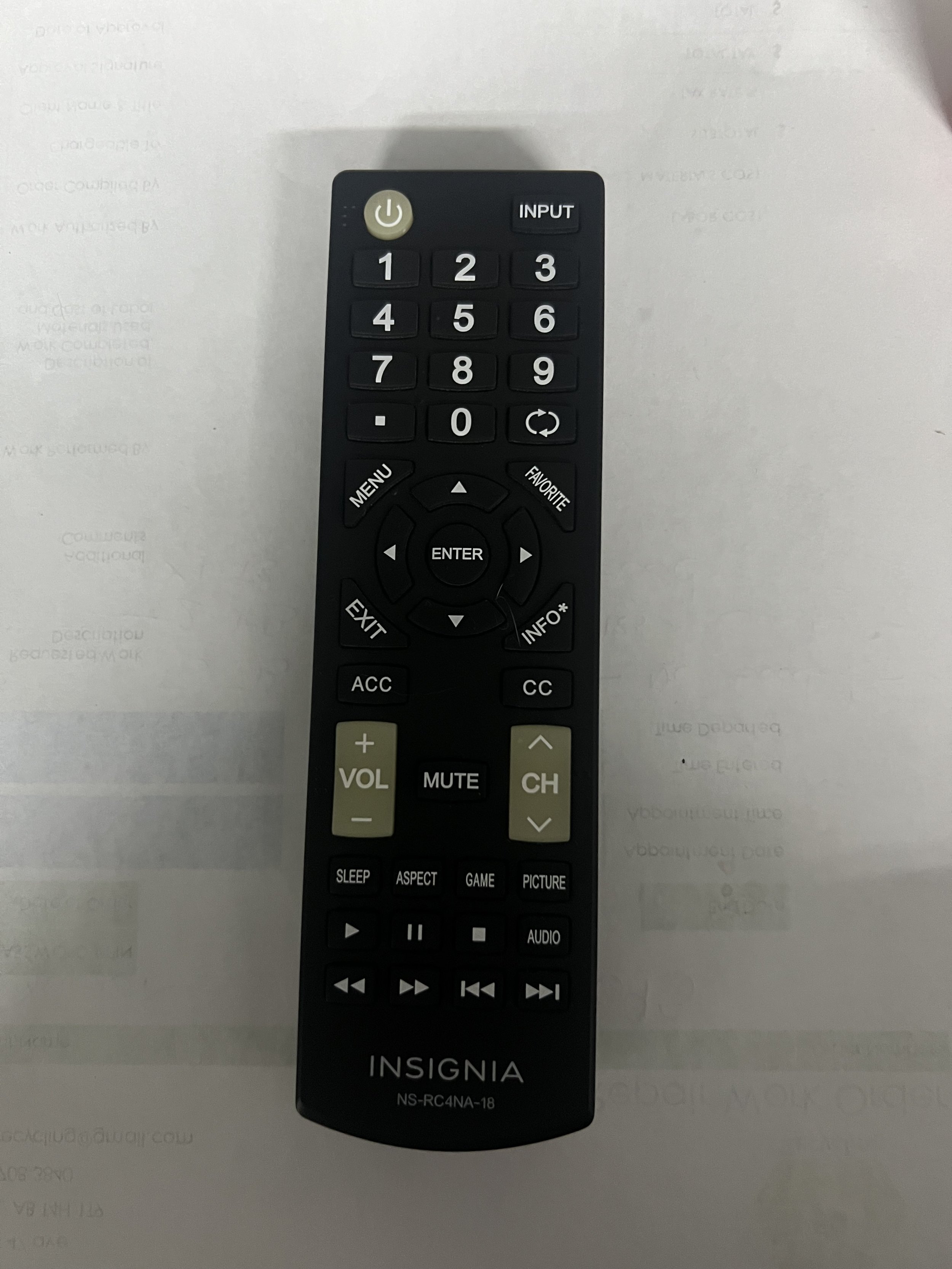 Insignia NS-RC4NA-18 TV Remote Control