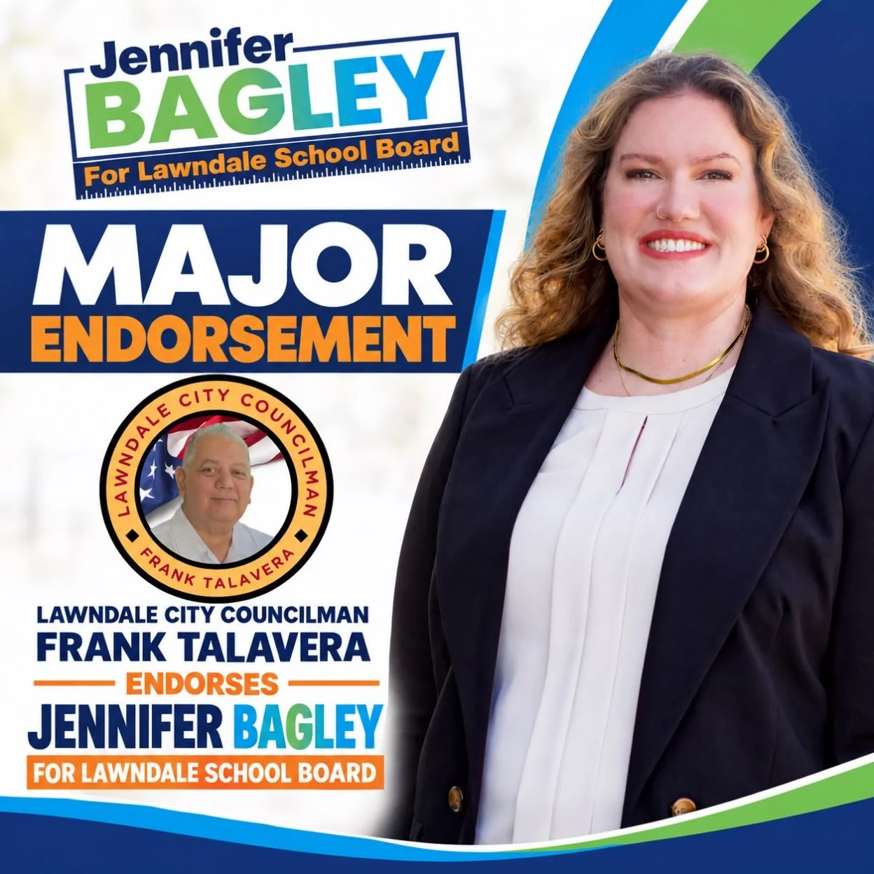 Major endorsement!  Thank you so much City Councilman Frank Talavera!  @talavera_4lawndale 

Your support means a lot to me and I&rsquo;m truly grateful! 

#endorsementalert #endorsementsmatter #bagleyforlesd #lawndaleelementaryschooldistrict