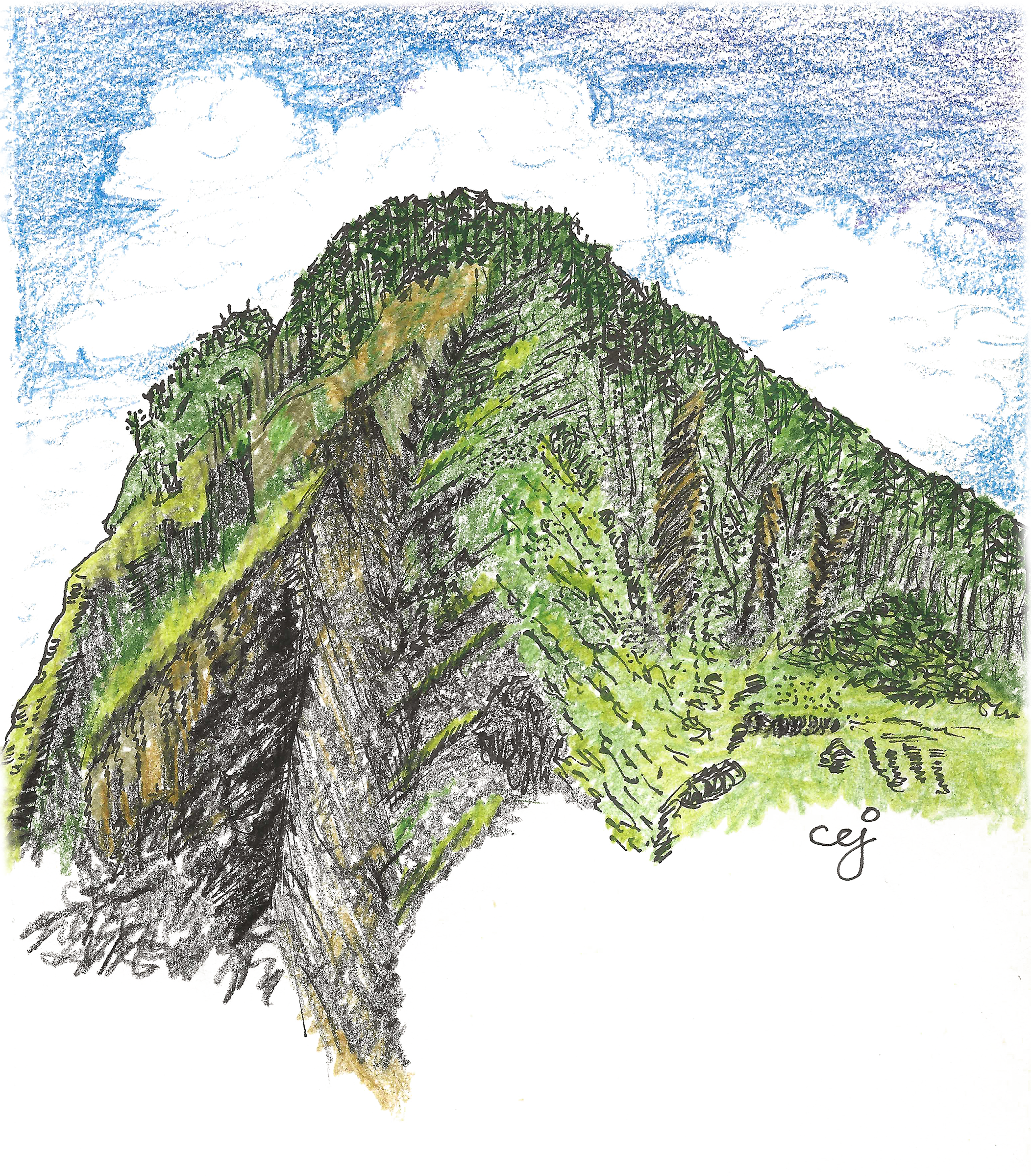 ella rock (sri lanka). ink and color pencil, sketchbook. 2026. 