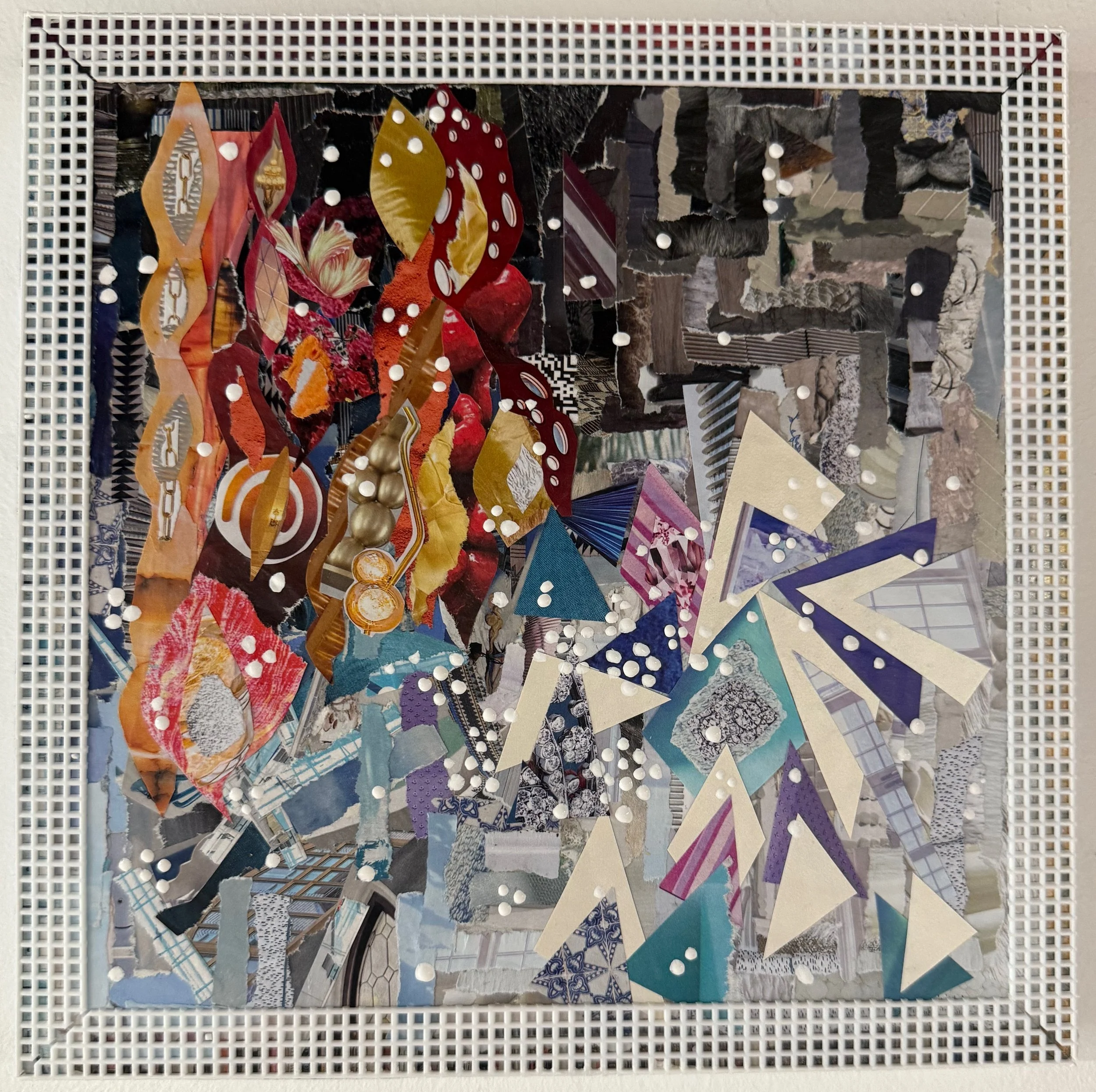 "fire & ice." inspired by iceland. mixed media collage. 10"x10". 2025.