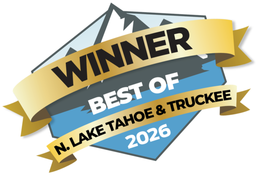 An award badge with a mountain and lake background, featuring a gold ribbon with the text "WINNER," and additional text "Best of N. Lake Tahoe & Truckee 2026."