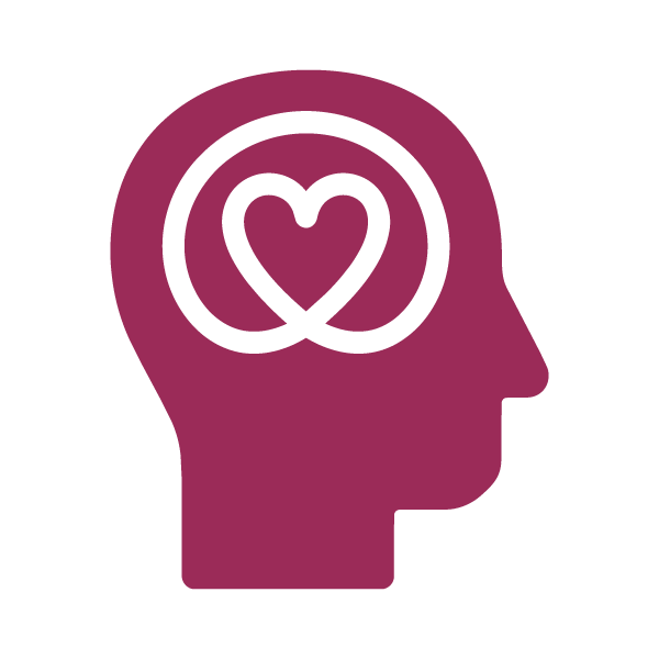 Silhouette of a human head with two overlapping hearts inside.