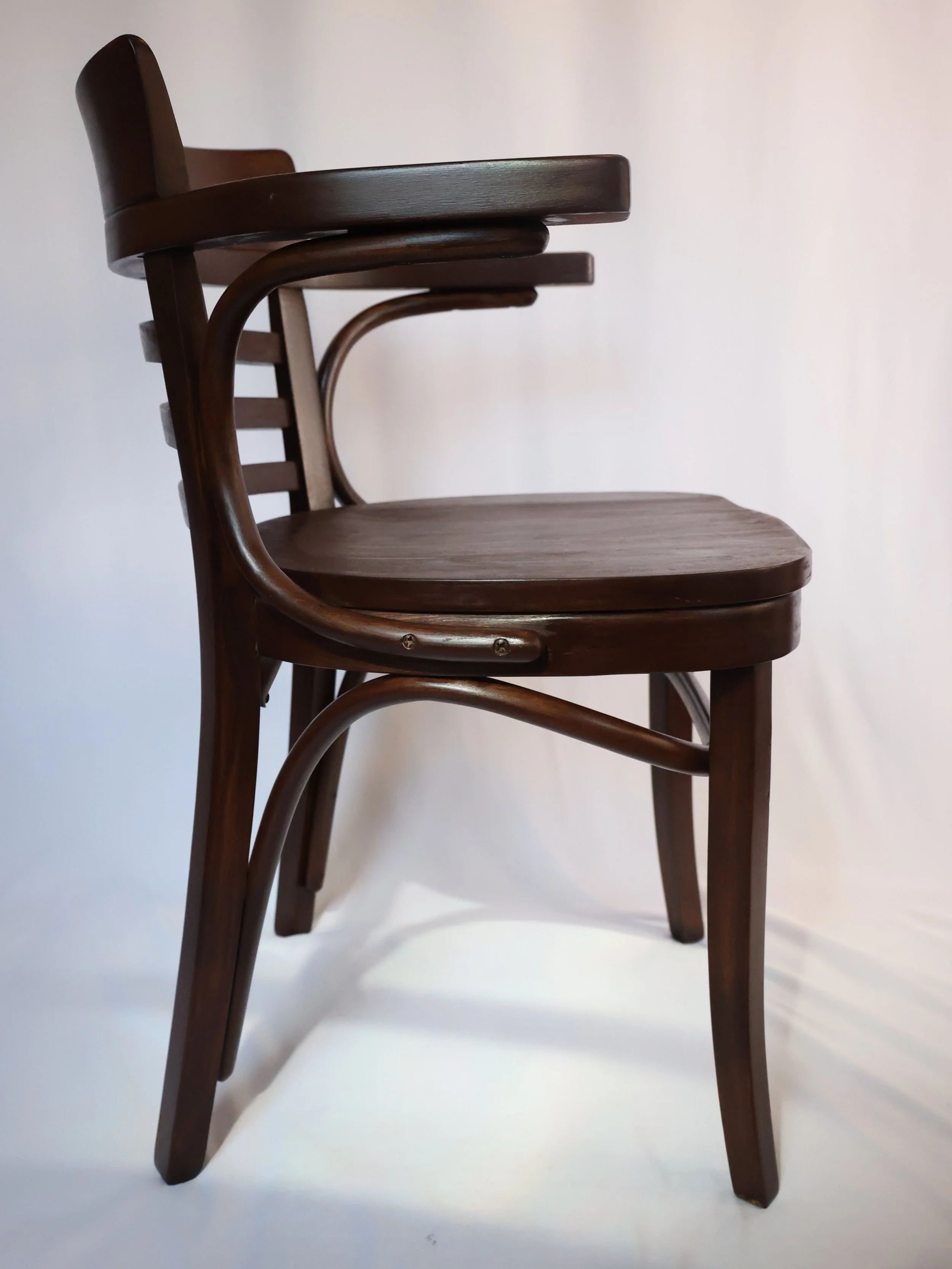 Posting a reel of a portion of the restoration process for this chair soon, so keep an eye out! This and 3 others are available, comment if you&rsquo;d like to see the next one restored to match its natural beechwood 🪵🪑

As identified underneath th
