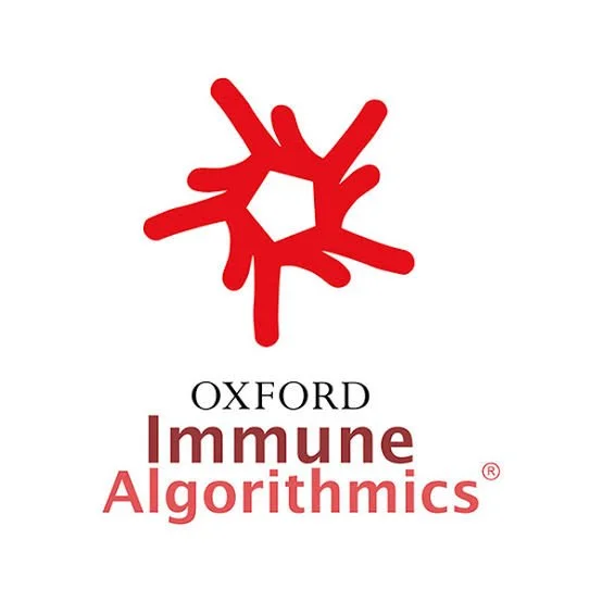 Logo of Oxford Immune Algorithmics featuring a red abstract human figure and the company name beneath.