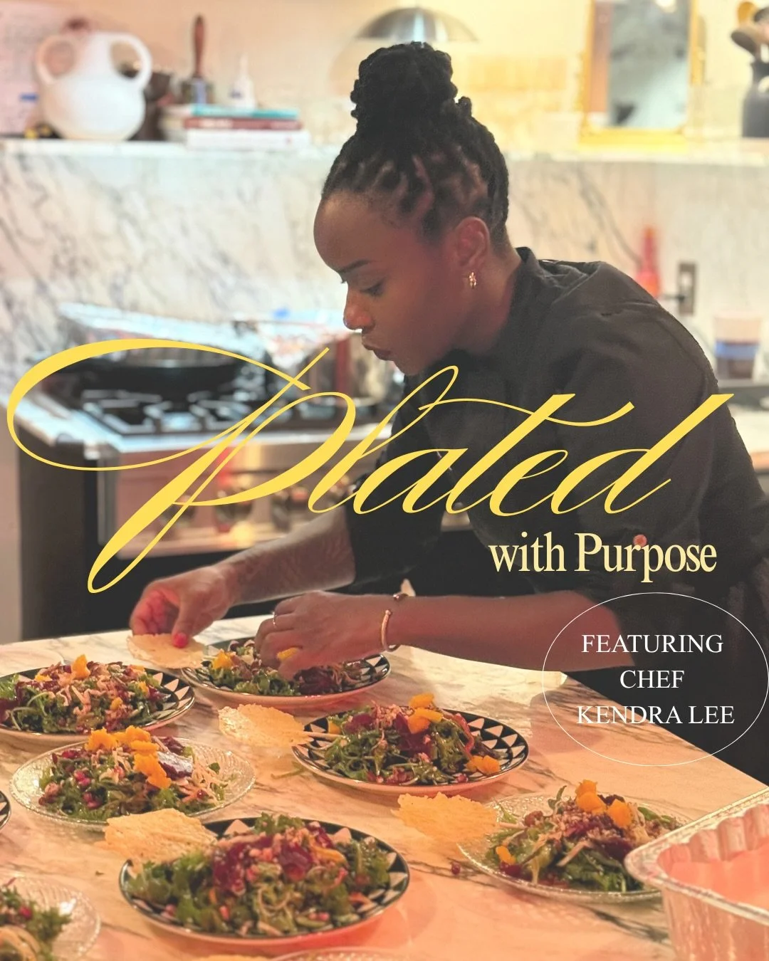 Artistry on a plate. Connection at the table.

We are thrilled to have Chef Kendra Lee as our featured culinary artist for Plated with Purpose. Bringing a lifetime of passion nurtured by her roots in Haiti, Chef Kendra creates unforgettable moments t