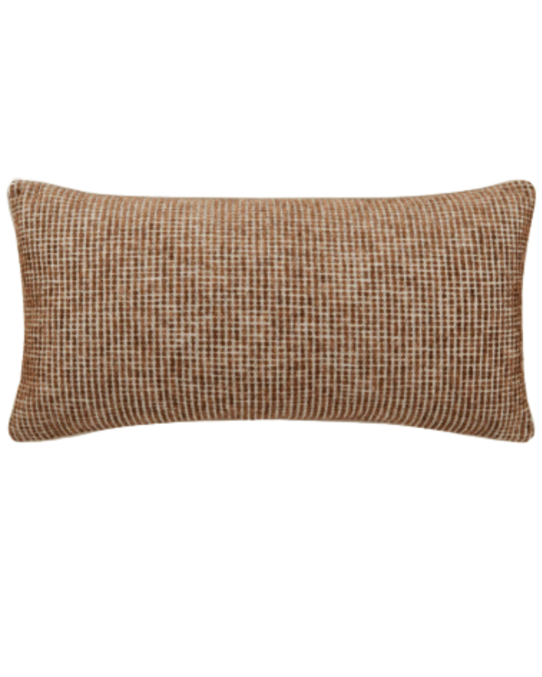 Rectangular cushion with a brown and beige checkered pattern.