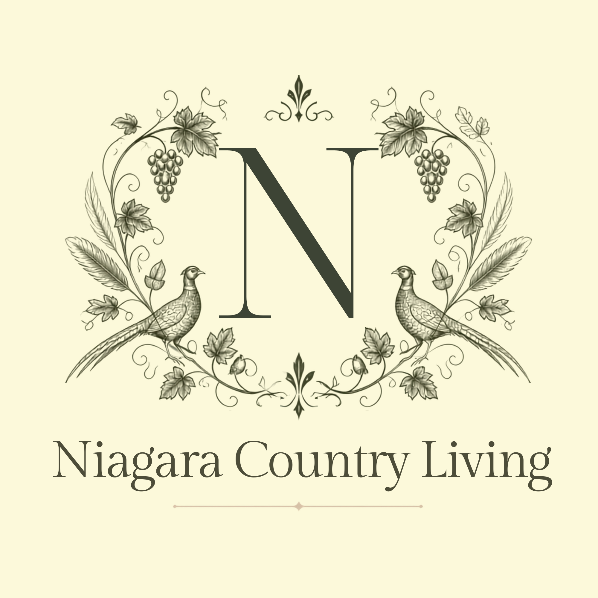 Decorative cover with grapevine, leaves, and birds, titled 'Niagara County Living'.