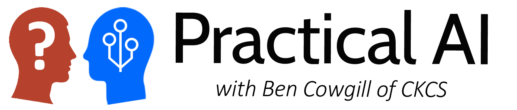 The image shows a logo with a question mark inside a brown speech bubble on the left, a blue circuit icon in the middle, and text that reads "AI Learning System" in black and blue letters on the right.