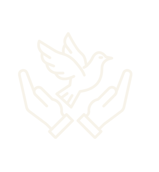 Outline of two hands holding a flying dove.