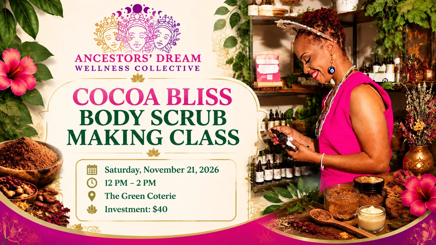 Cocoa Bliss: Herbal Body Scrub and Massage Oil Workshop