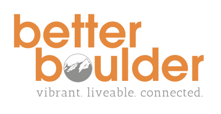 Better Boulder logo with an orange and gray color scheme and a mountain silhouette.
