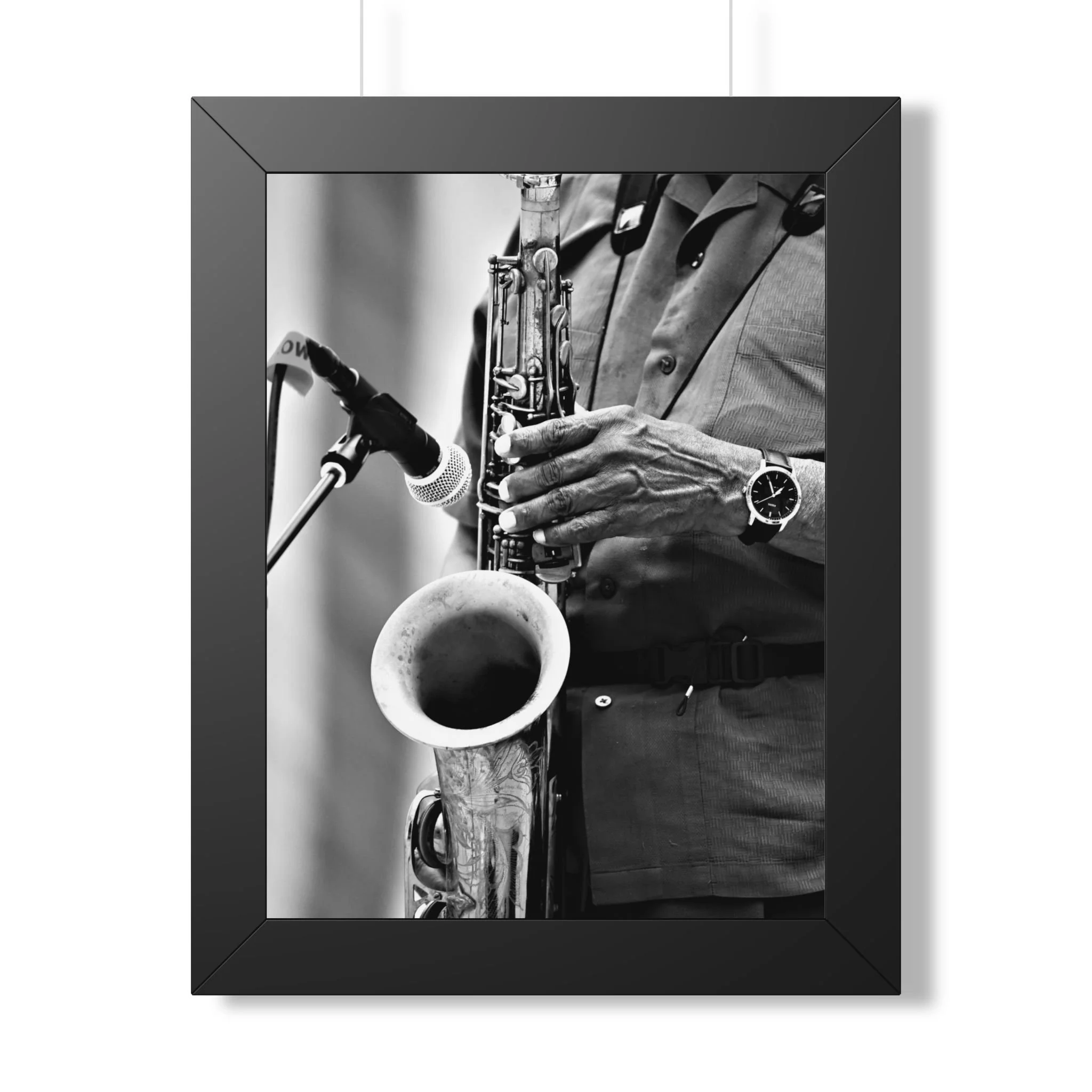 Framed Poster — Black & White Jazz Saxophone Wall Art