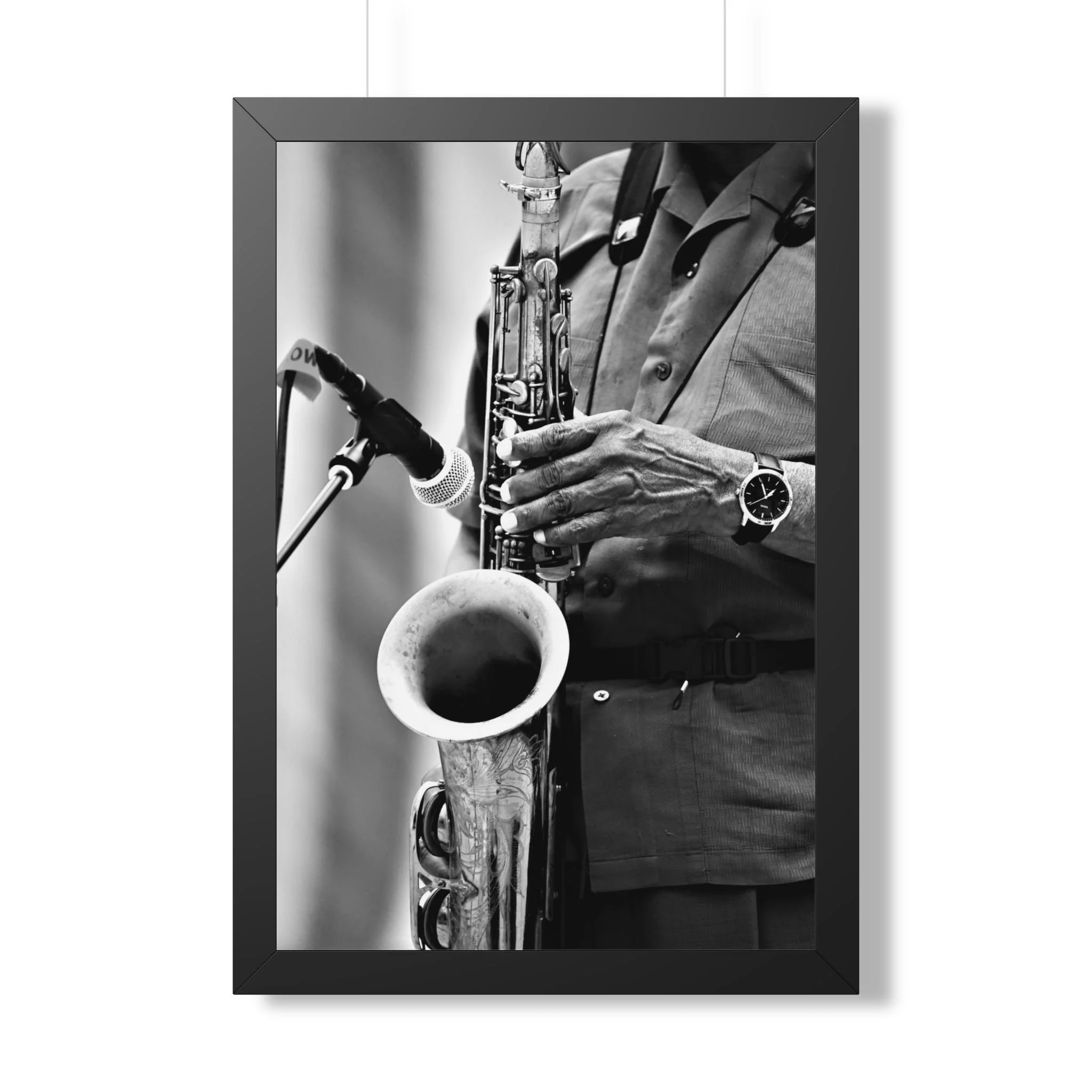 Framed Poster — Black & White Jazz Saxophone Wall Art