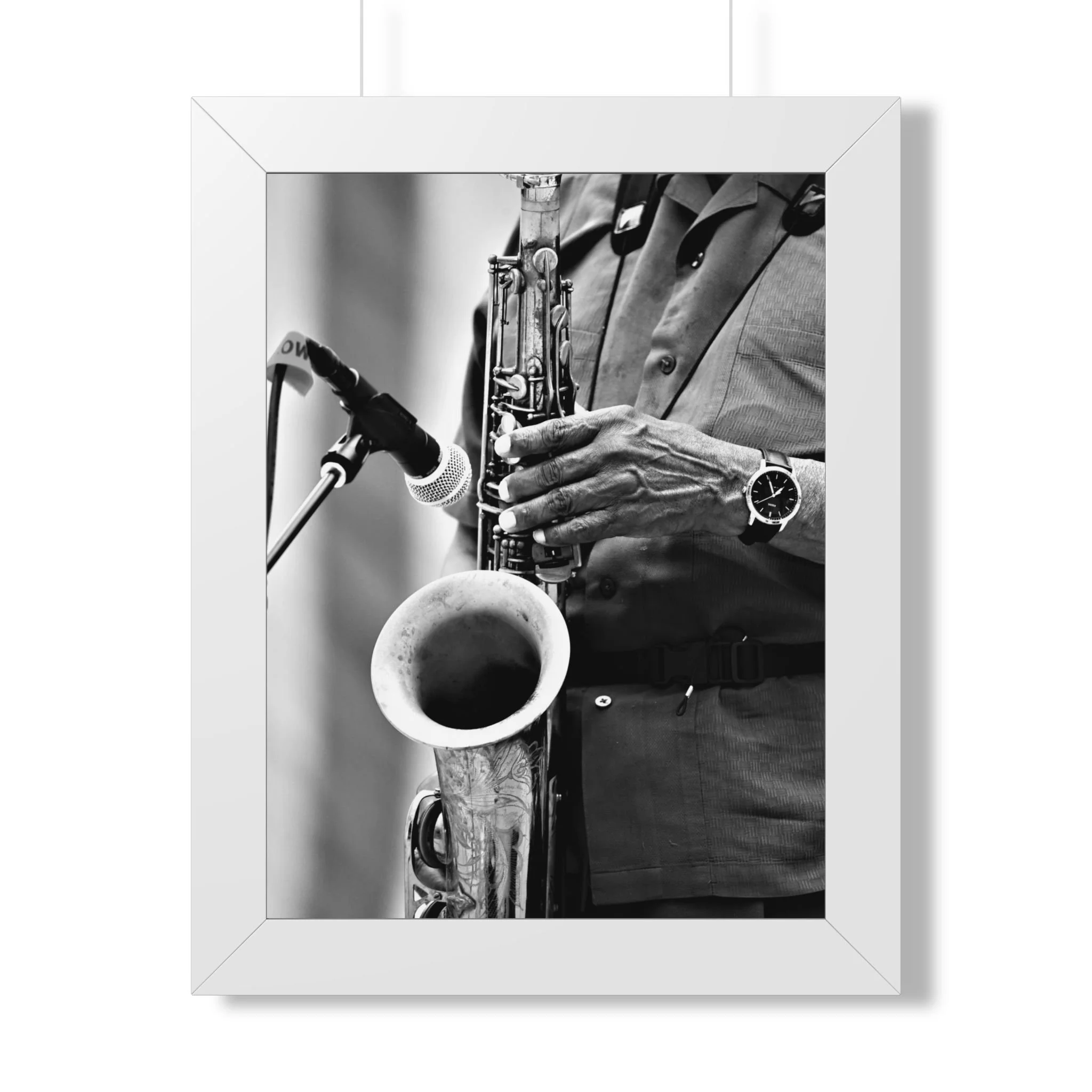Framed Poster — Black & White Jazz Saxophone Wall Art