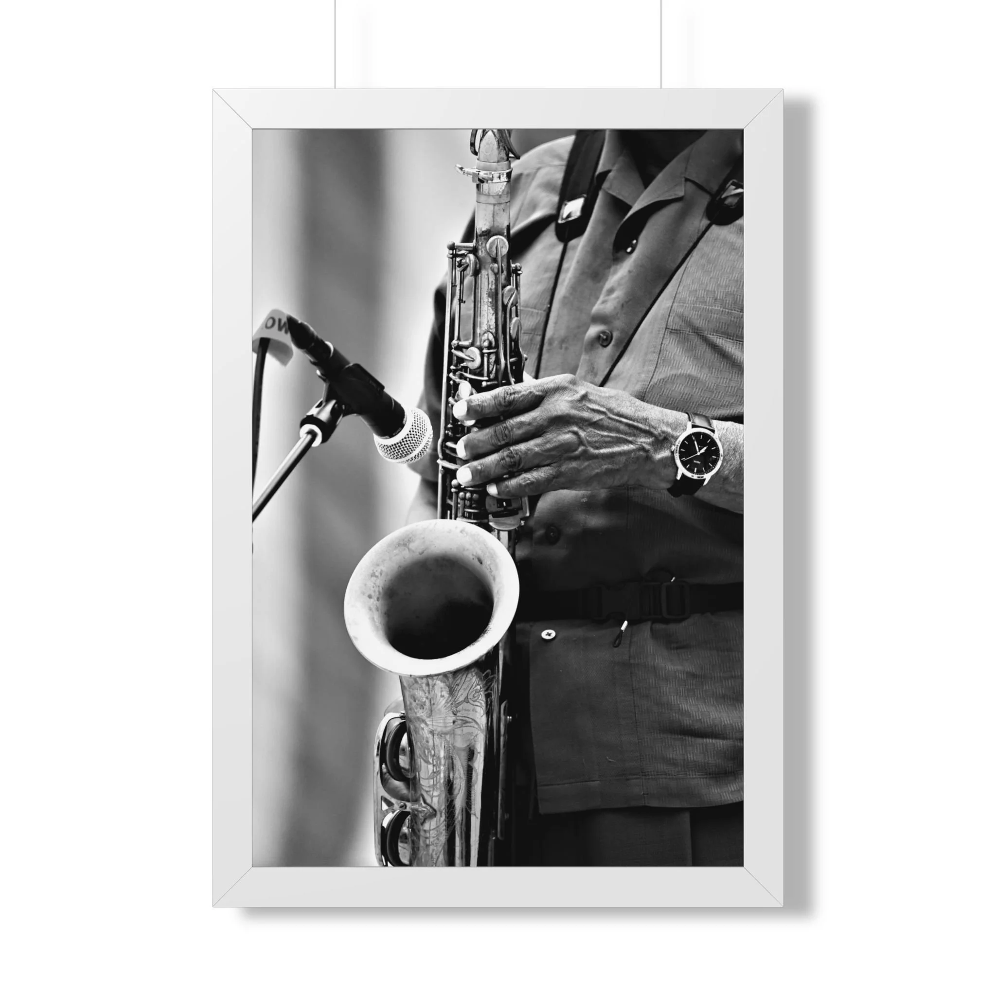 Framed Poster — Black & White Jazz Saxophone Wall Art