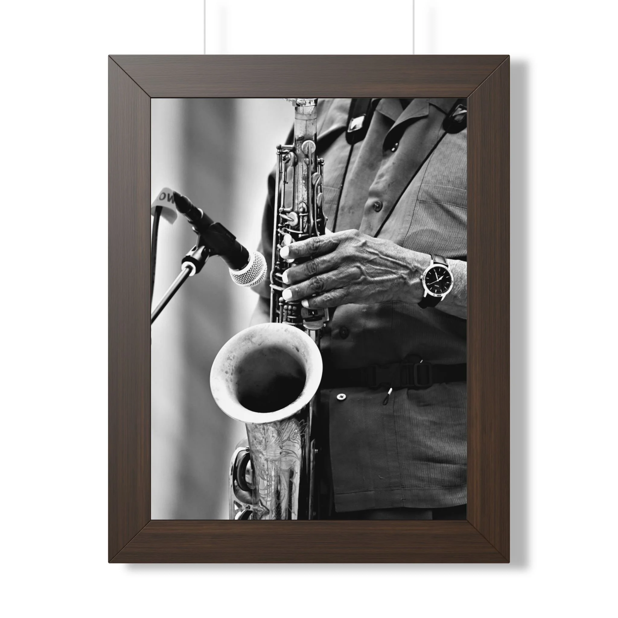 Framed Poster — Black & White Jazz Saxophone Wall Art