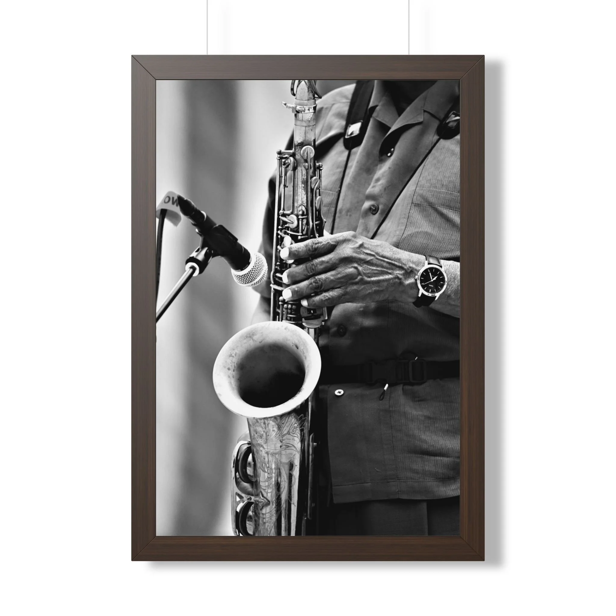 Framed Poster — Black & White Jazz Saxophone Wall Art