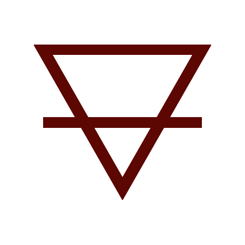 A blank background with a maroon downward-pointing triangle with a horizontal line through its middle.