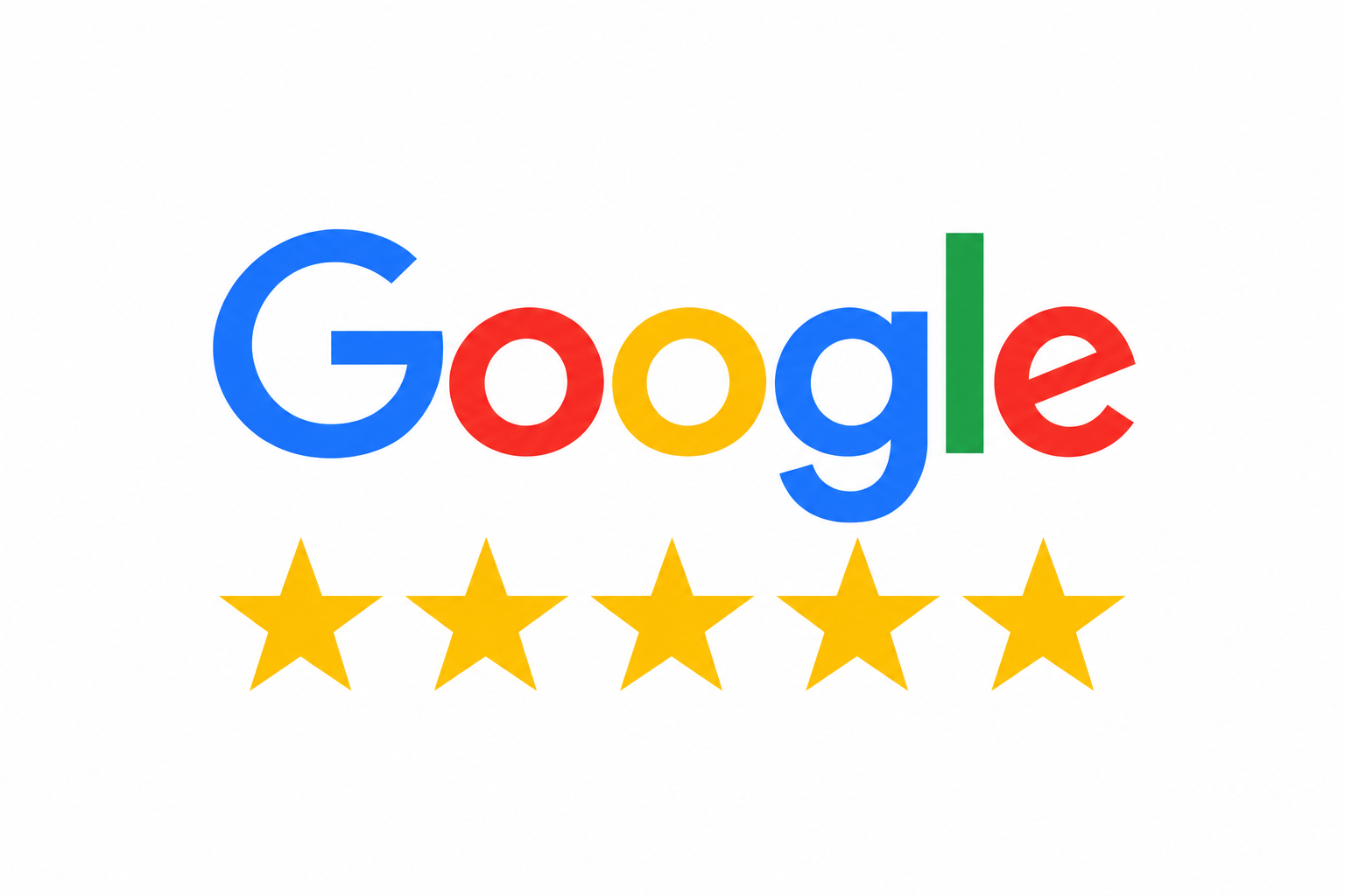 Google logo with five gold stars underneath.