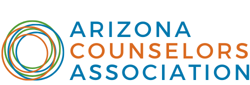 Arizona Counselors Association logo with colorful circular design and blue and orange text