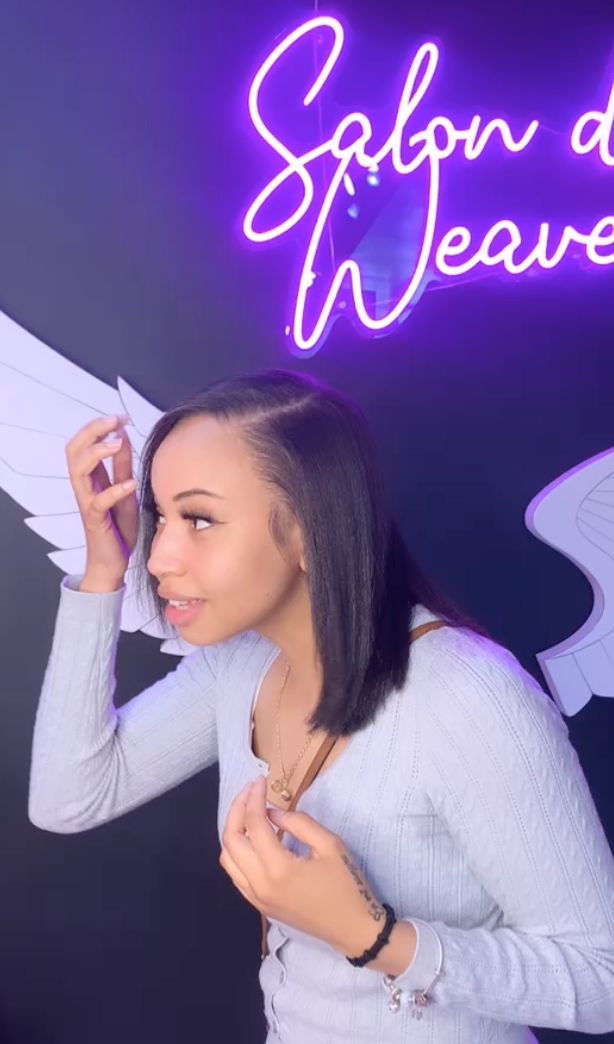 Silk press hairstyle with a smooth, straight finish at Salon de Weave