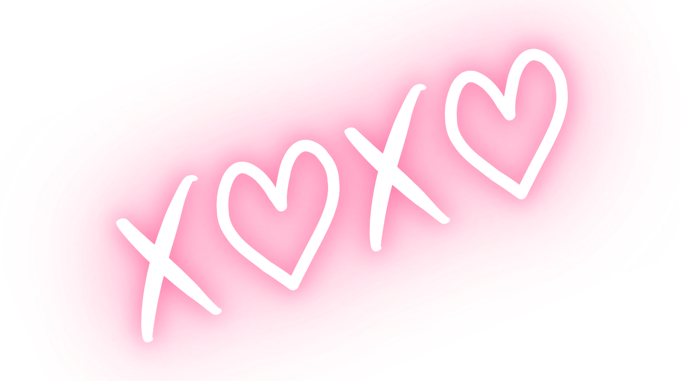 Pink rectangular sign with white handwritten text 'XOXO' and two heart shapes in place of the letter 'O'.