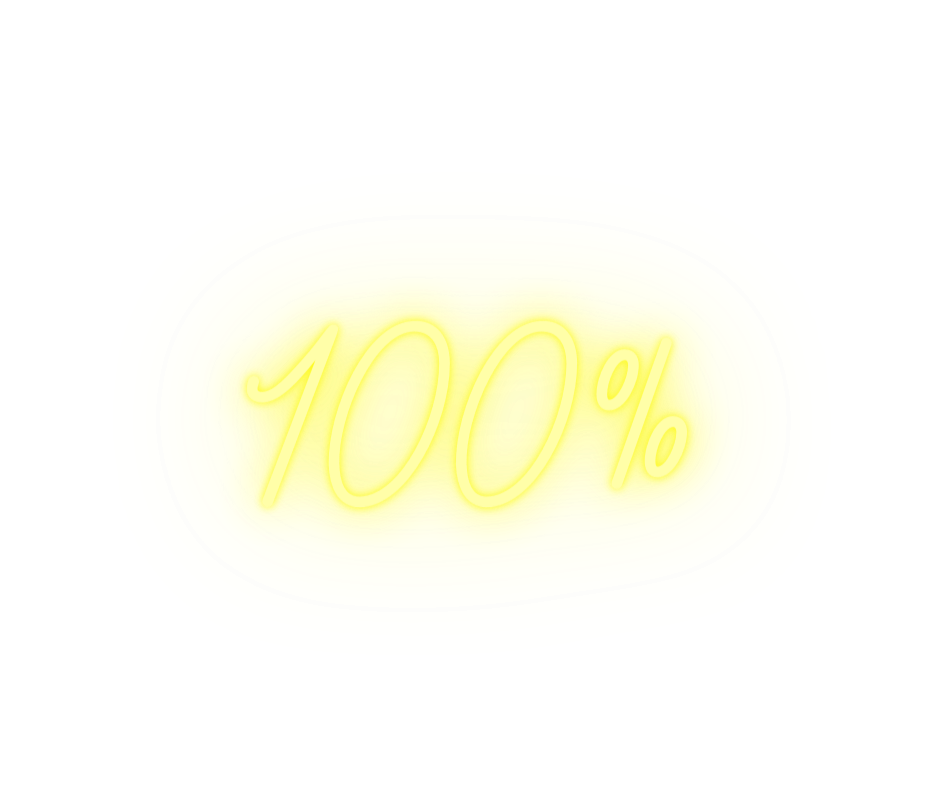 Yellow speech bubble with the text '100%' written inside.