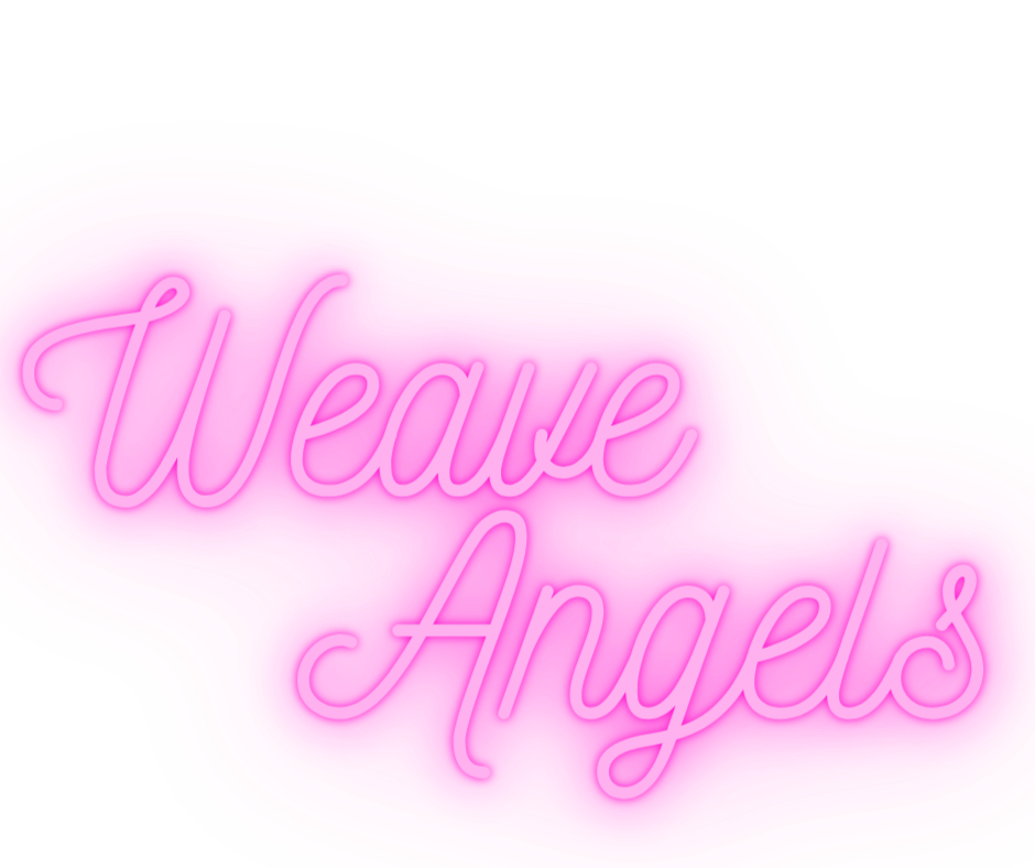 Pink neon sign with the text 'Wave Angels' in cursive script, surrounded by glowing pink and purple waves.