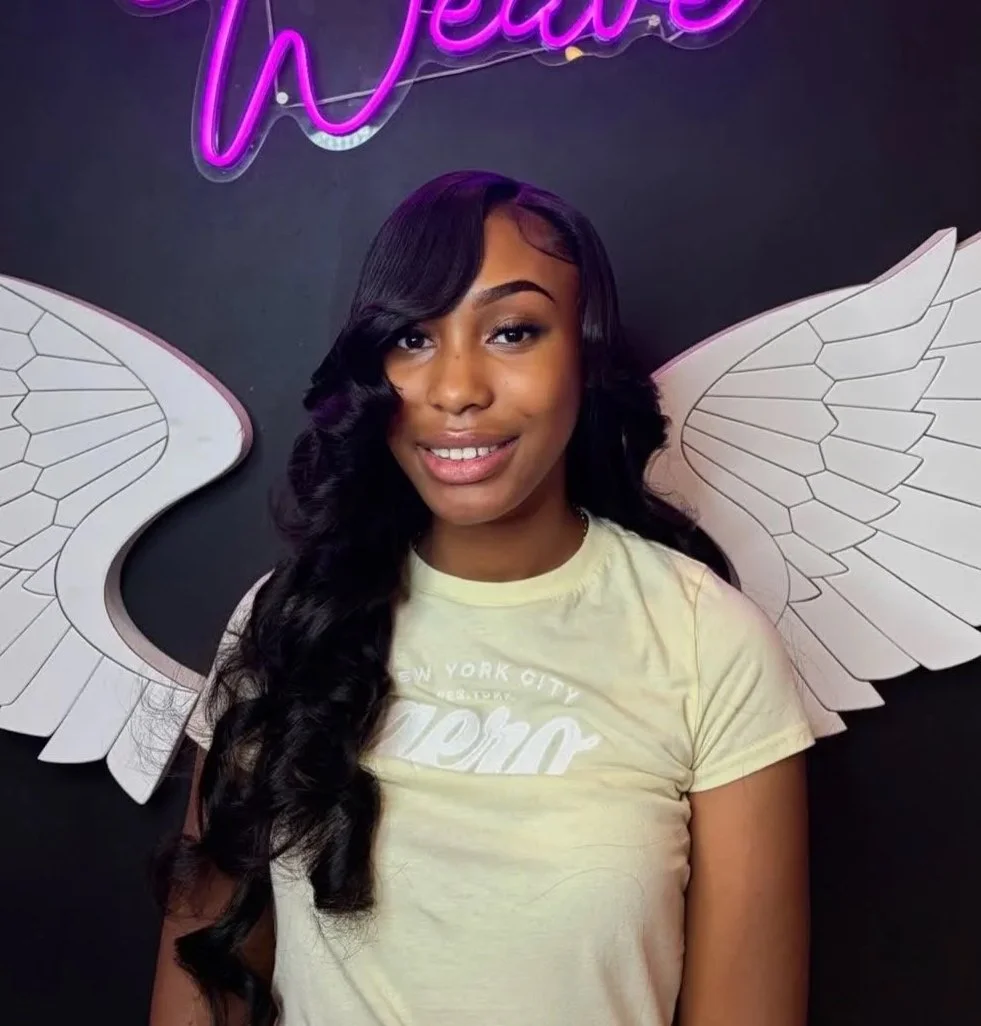 Lace frontal hair extension installation with a natural-looking hairline at Salon de Weave
