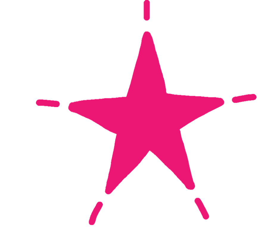 Pink star with dashed lines extending outward from its points.