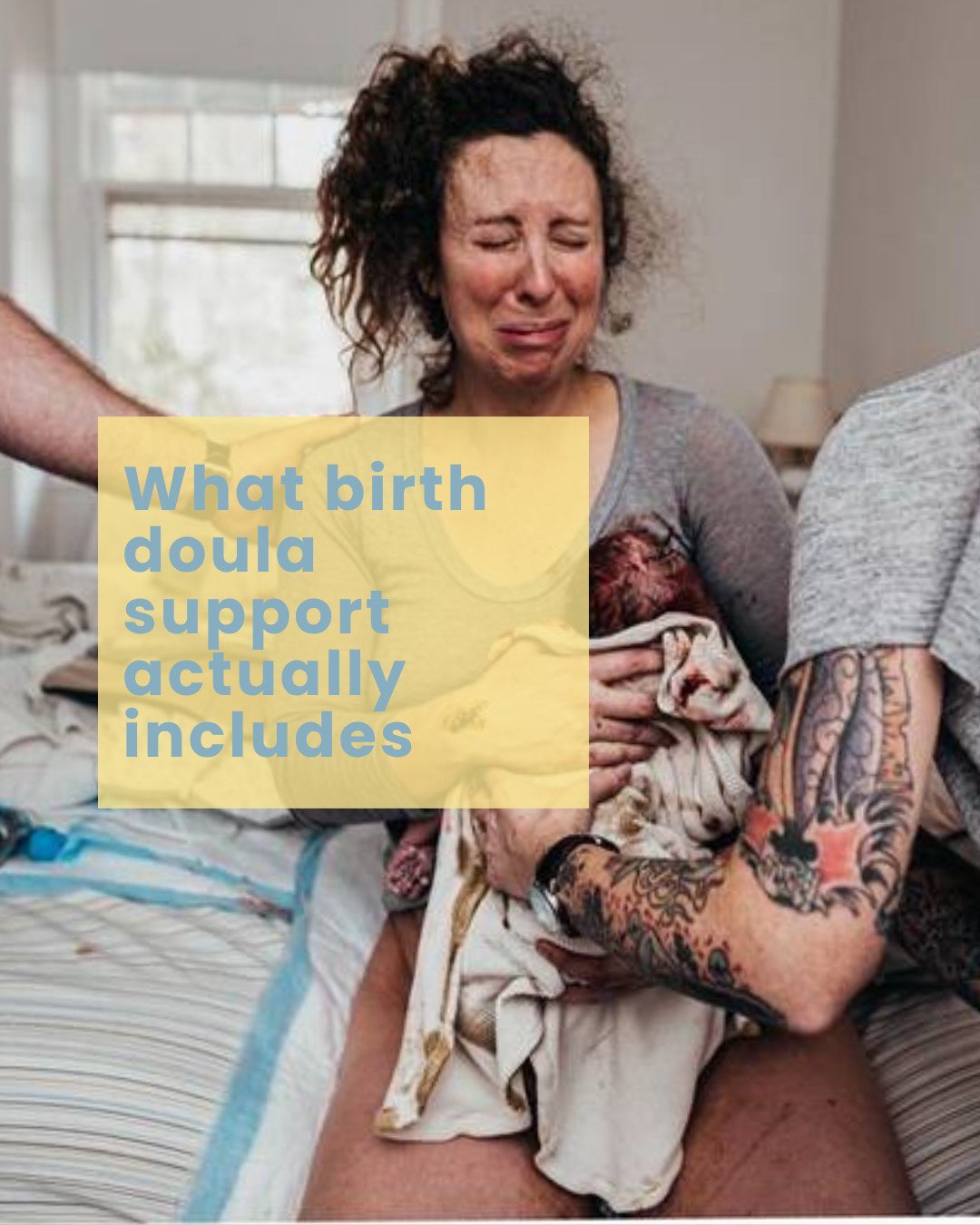 People often think of doula support as only the hours during labor, and that is a huge part of it, but it actually starts weeks before with prenatal visits and stays open long after with unlimited phone, text, and email support until birth.

Swipe th