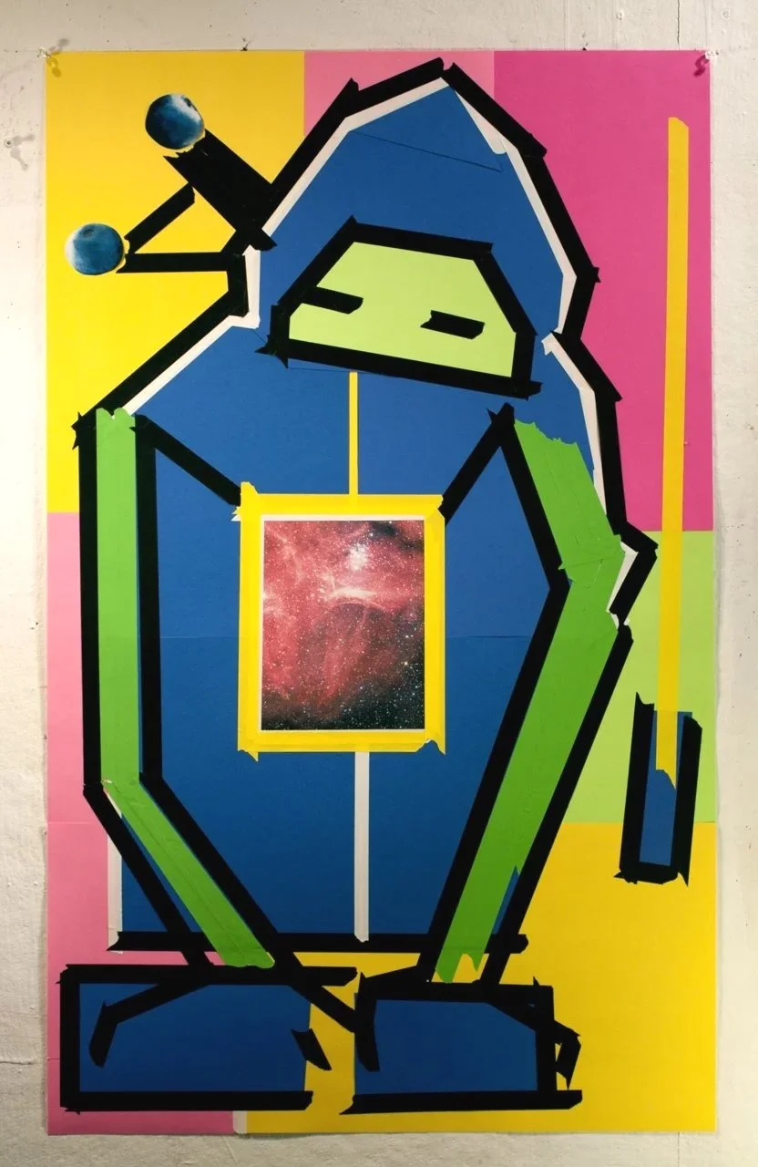 DJ, 2011, Paper cutouts and tape on paper, 38 x 24 inches