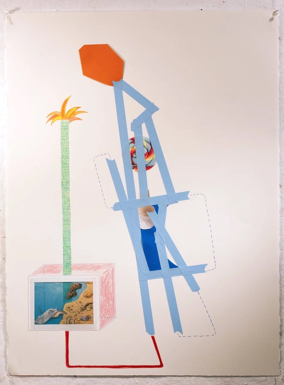 Aquarium 4, 2011, Paper cutouts, tape, colored pencil, and transparency on paper, 30 x 22 inches