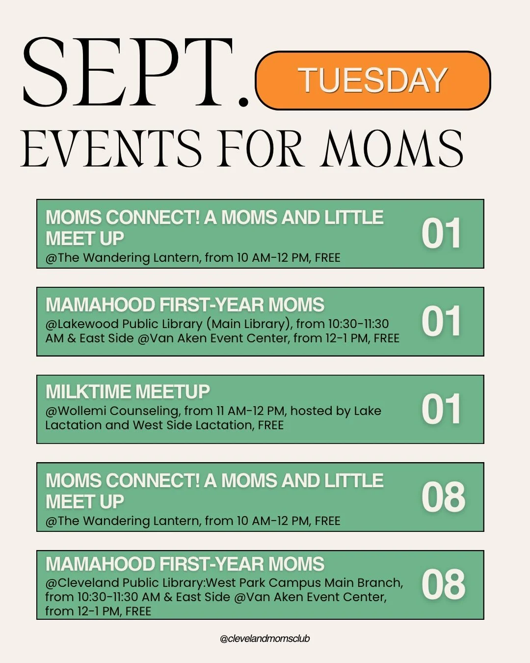 ✨September Events for Moms
👉🏻As always, check with the businesses pages for updated information and registration!

#clevelandmom #clevelandfamily #clevelandevents #clevelandmomevents #clevelandmomsclub