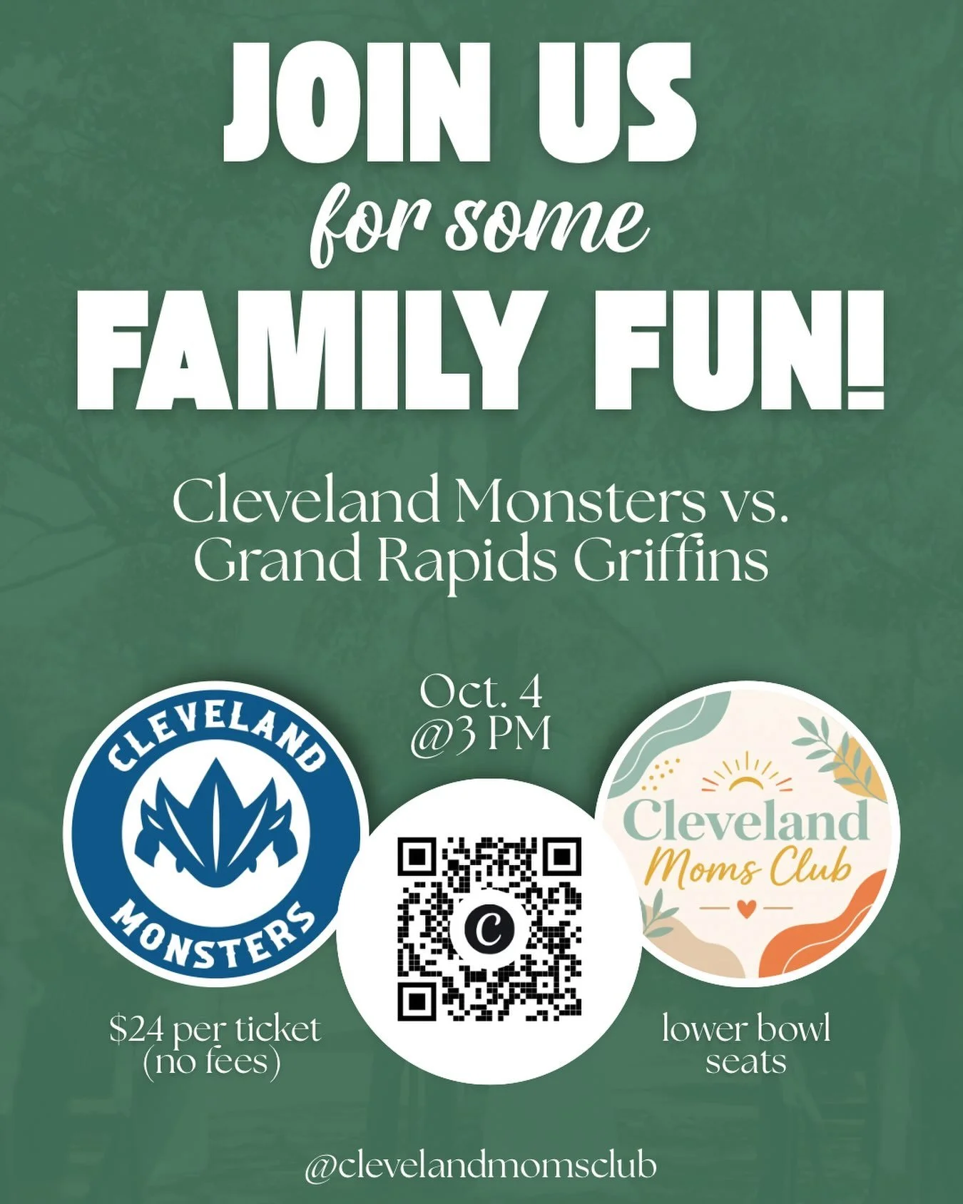 🏒 Come cheer on the Cleveland Monsters with us!

Cleveland Moms Club has teamed up with the Cleveland Monsters to bring you $24/person lower bowl tickets with NO taxes or additional fees!

🏒 Cleveland Monsters vs. Grand Rapids Griffins
📅 Sunday, O