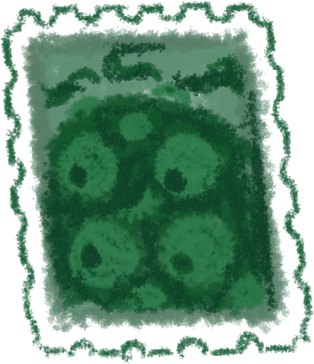 A cartoon monster on a postage stamp.