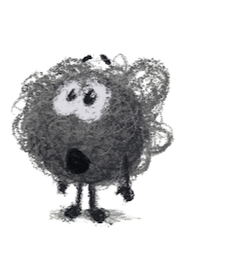 Adorable cartoon drawing of a dust bunny.