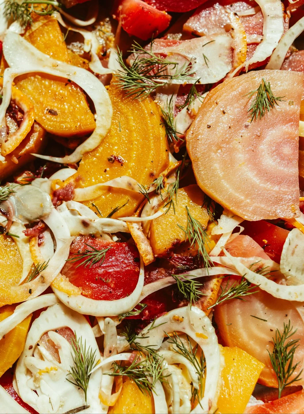 Close up of a beet and fennel salad