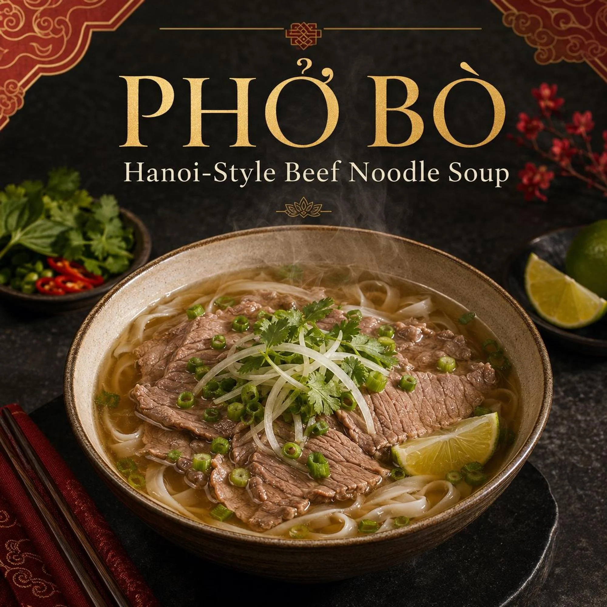 Pho Bo Recipe (Digital Download + Web App)  Illustrated Hanoi Beef, Asian Soup Recipe