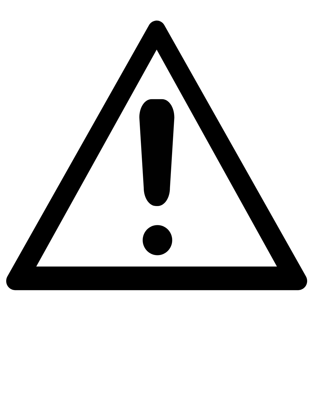 A black and white warning sign with a triangle and an exclamation mark in the center.