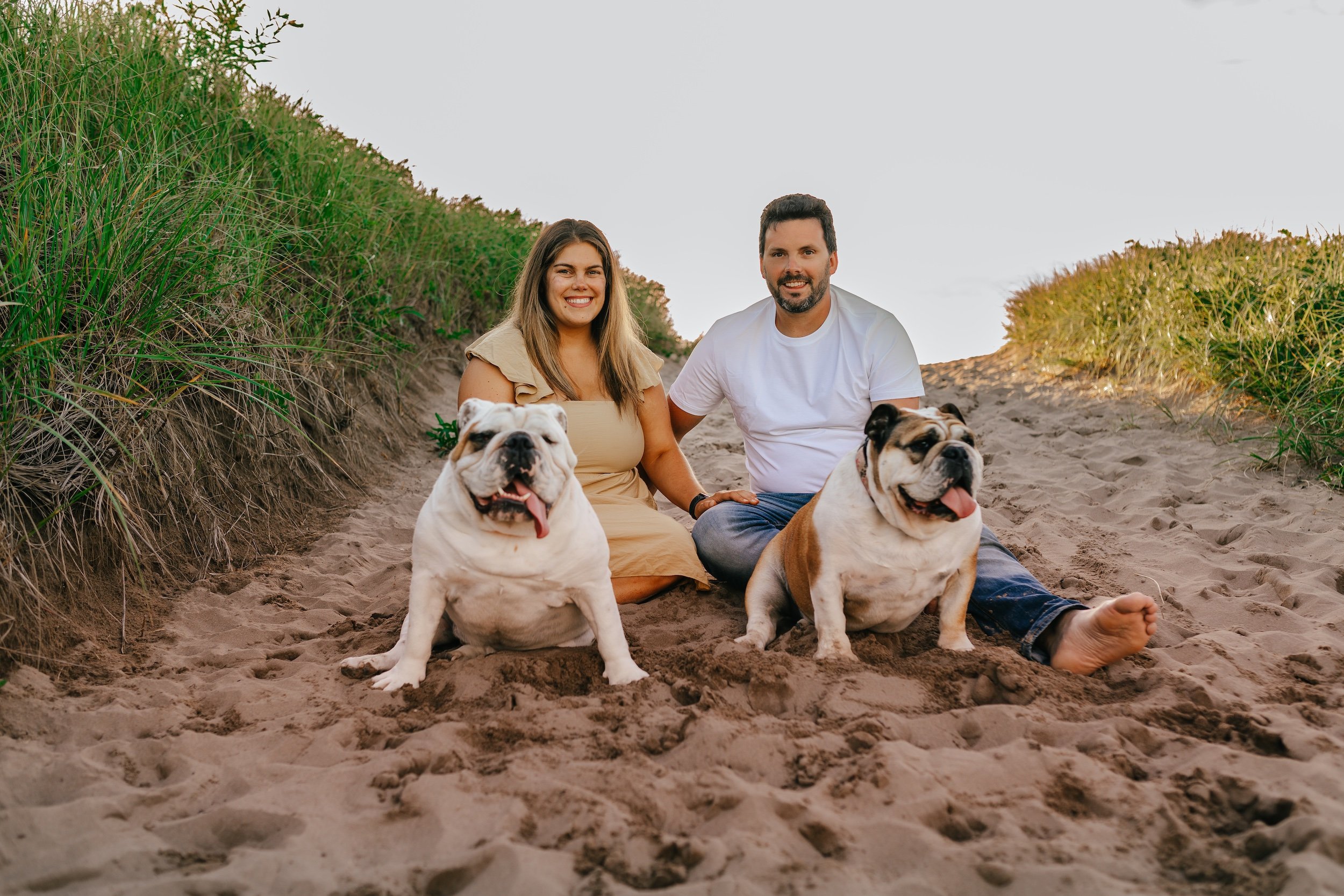 Ashley Gallant REALTOR® with family and English Bulldogs at Parlee Beach in Shediac NB