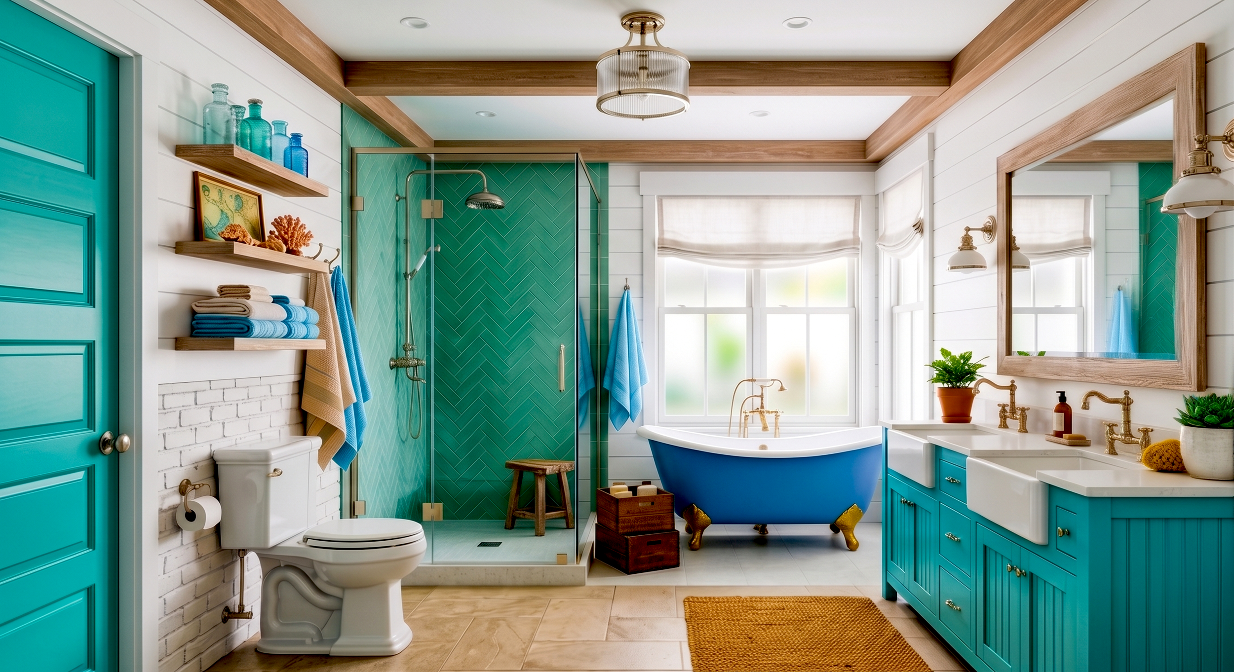  COASTAL  / COTTAGE  A regional standout relying on beadboard walls, soft ocean palettes, and breezy glass enclosures.