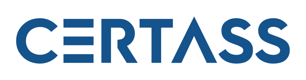 The word CERTASS in blue uppercase letters, with a stylized 'A' that has a triangle shape, on a black background.