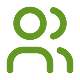 Two stylized human icons in green, facing forward and to the right.