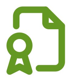 Icon of a document with a checkmark and a ribbon or badge attached.