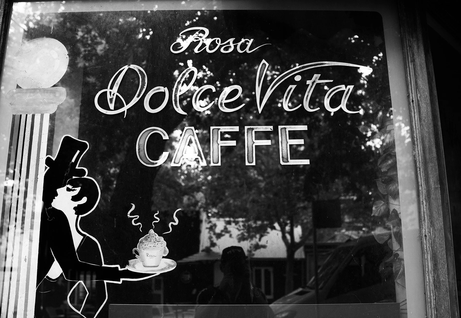 Old cafe window at Pyrmont, still there for the moment.