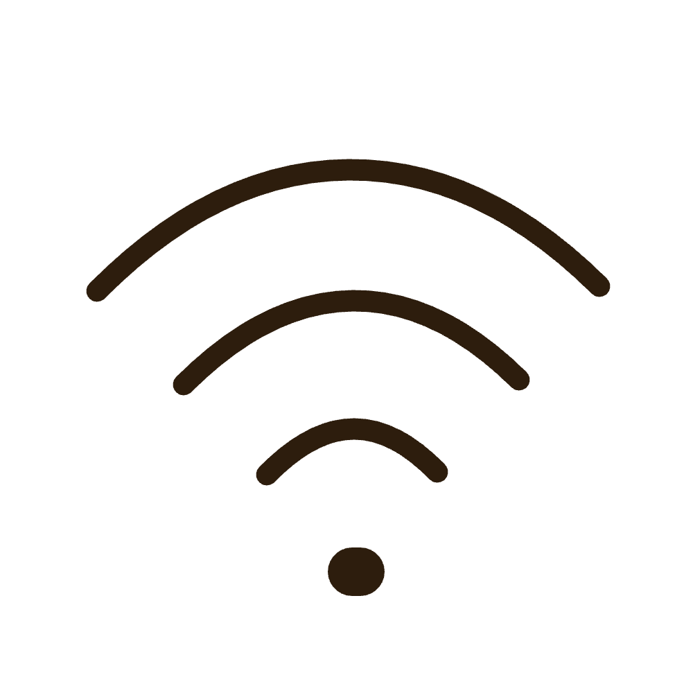 Icon of a Wi-Fi signal with three curved lines and a small circle at the bottom.